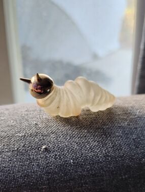 Small Glass Caterpillar Figurine in Frosted White with Gold Head